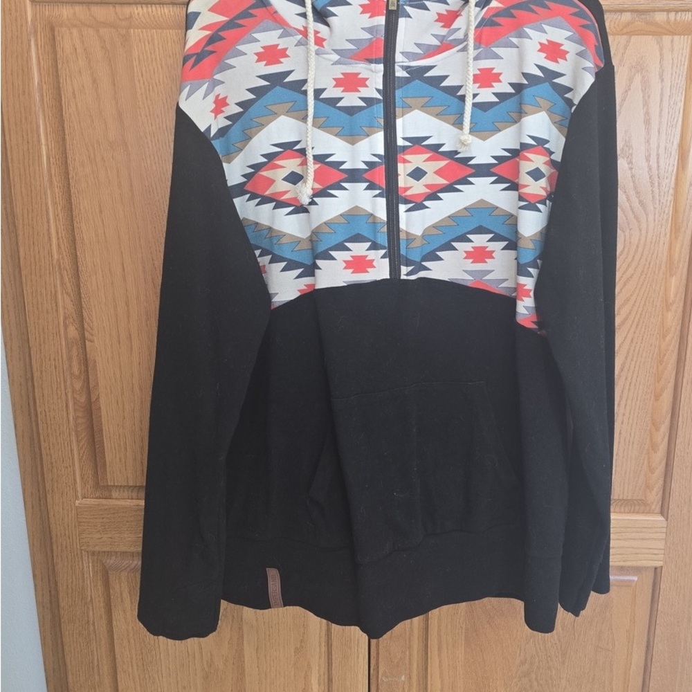 AMPERSAND AVE Geometric Black and Multicolor Sweater